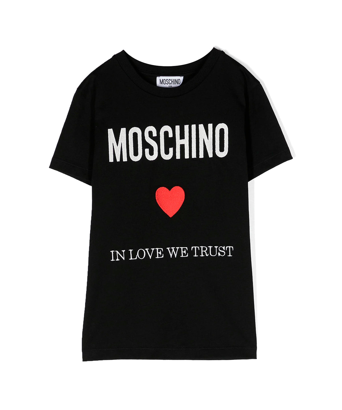 Moschino Kids T-Shirt Nera con Ricamo Cuore per Bambine