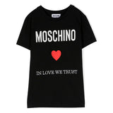 Moschino Kids T-Shirt Nera con Ricamo Cuore per Bambine