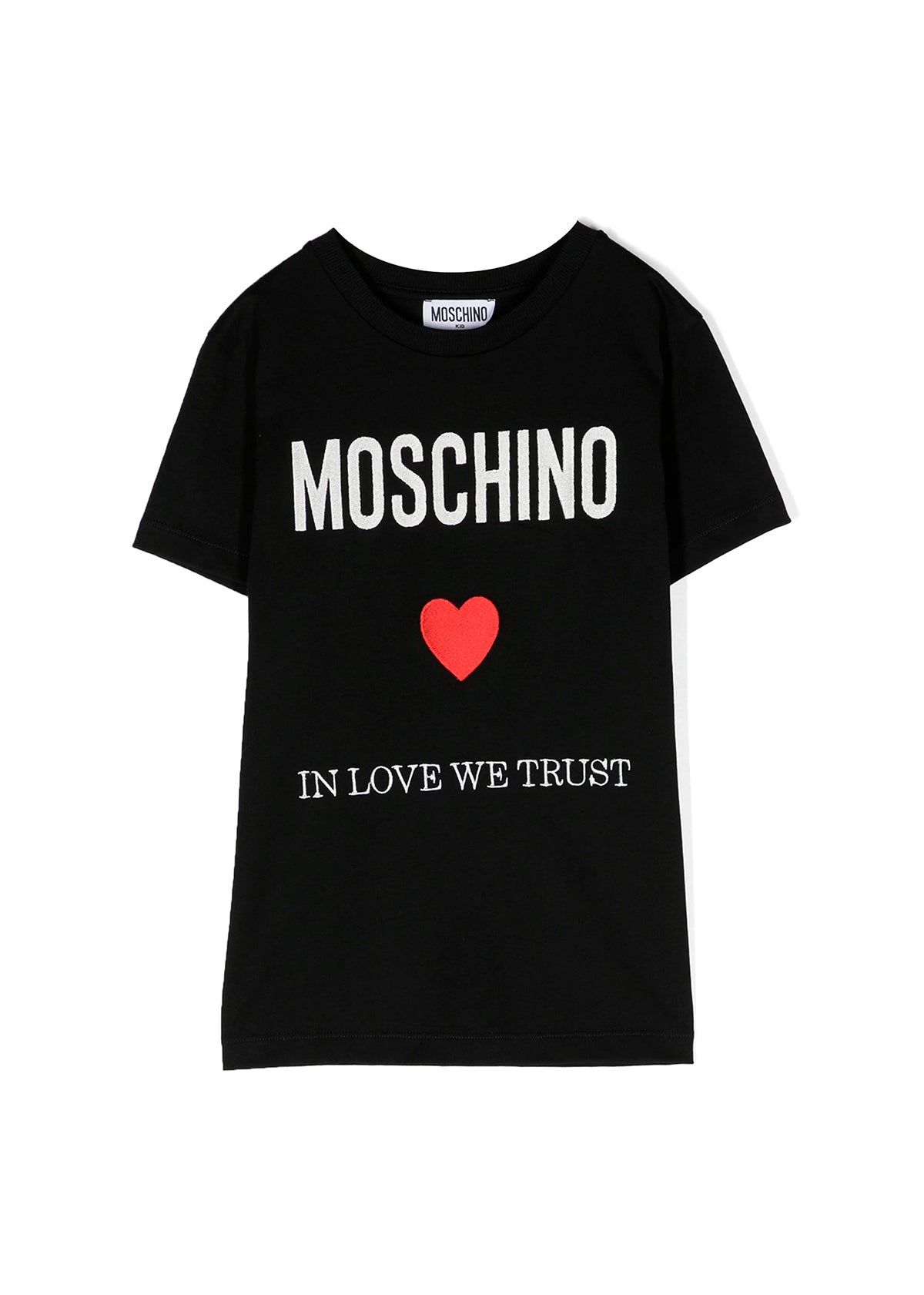 Moschino Kids T-Shirt Nera con Ricamo Cuore per Bambine