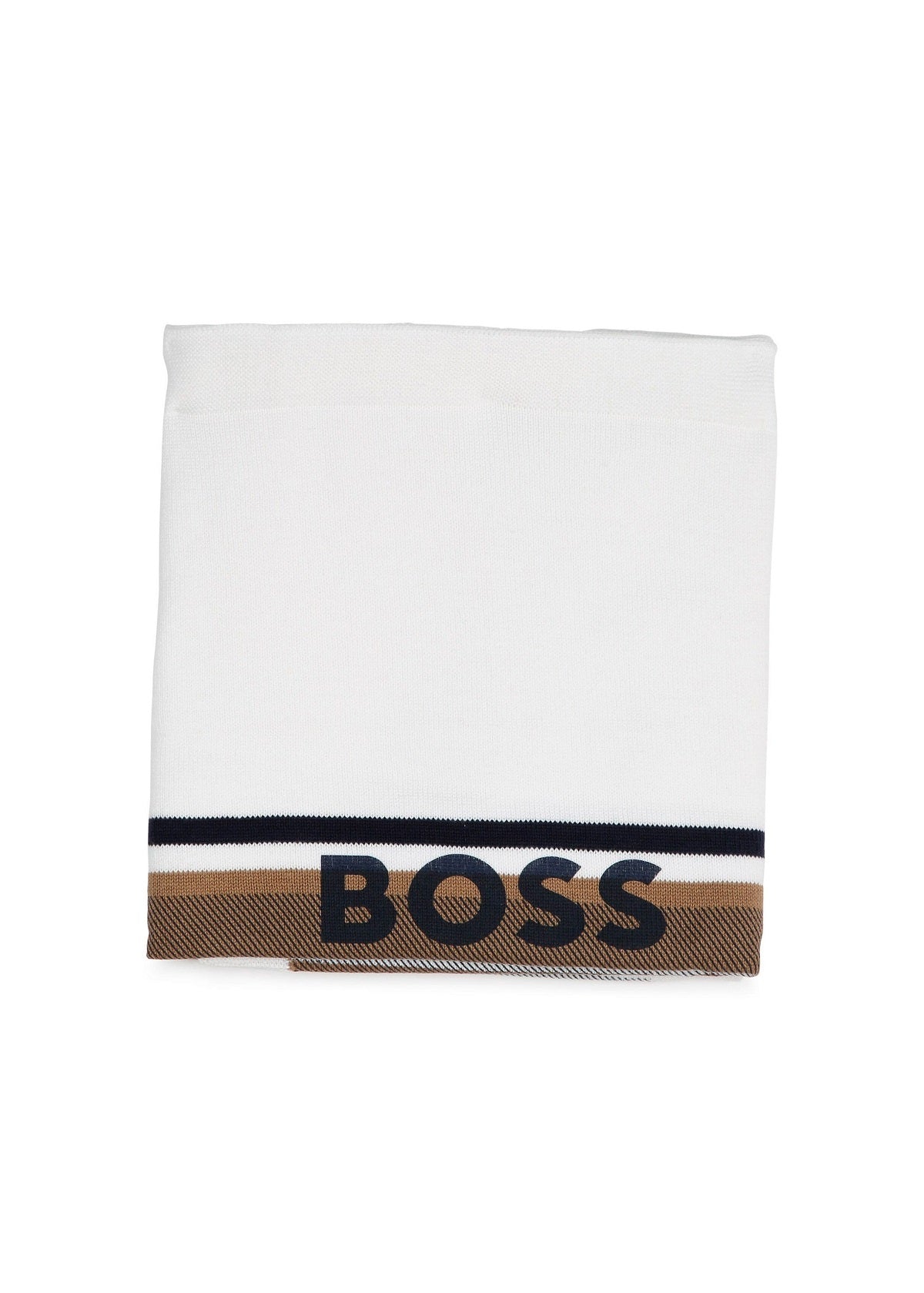 Boss Kids Coperta Bianco/Beige in maglia di Cotone con Logo