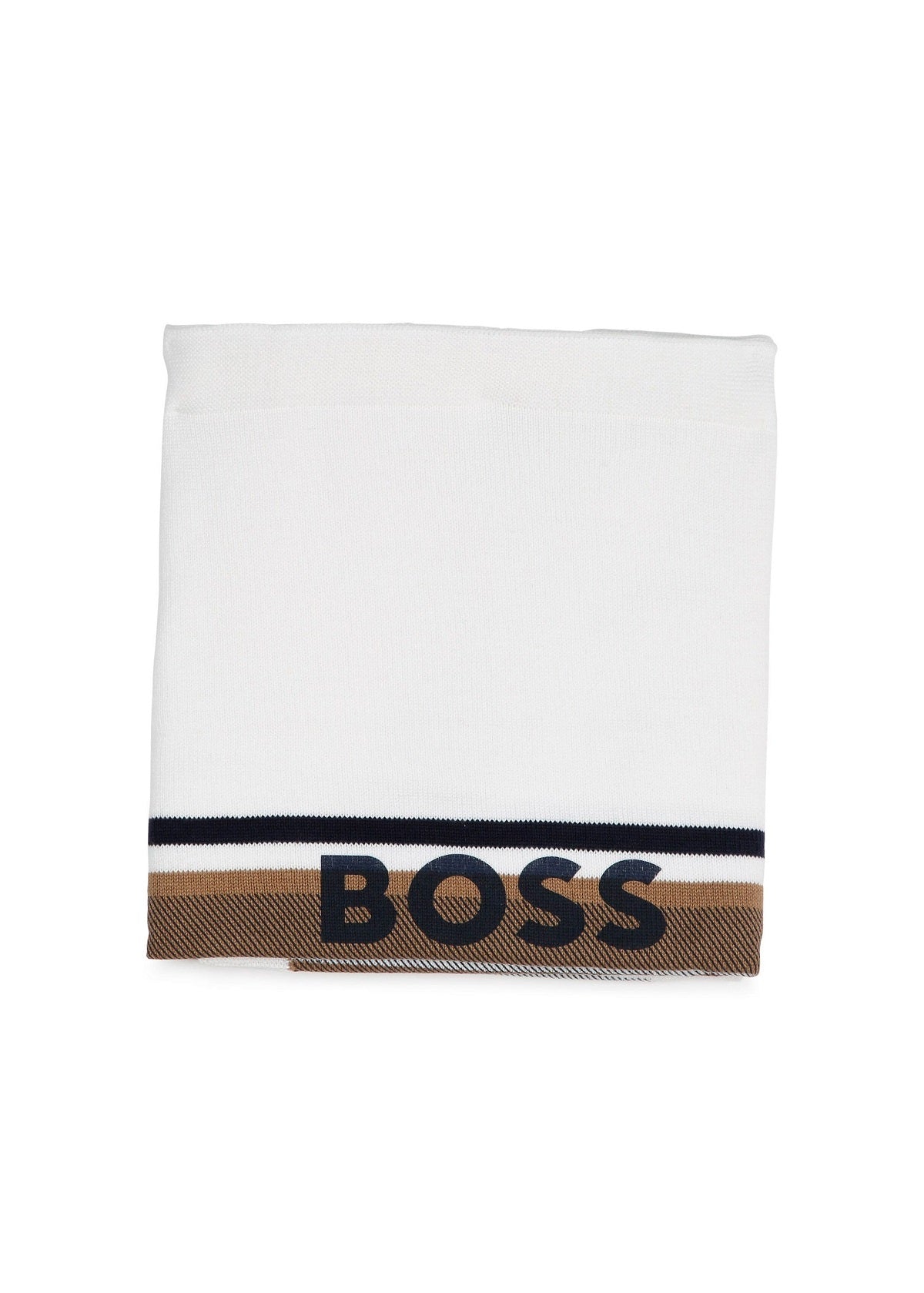 Boss Kids Coperta Bianco/Beige in maglia di Cotone con Logo