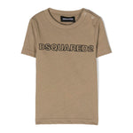 T-shirt con Stampa DSquared2 Kids in Cotone Marrone Chiaro/Nero Intenso | Jersey Morbido | Bordo a Coste | Logo sul Petto