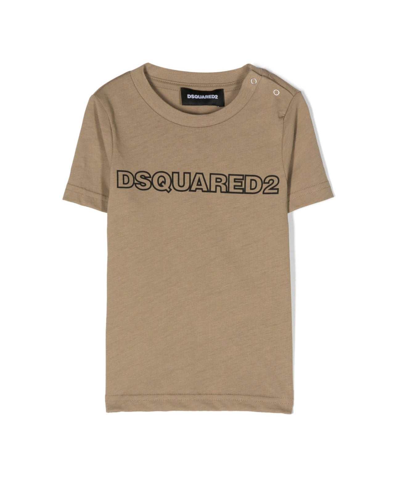 T-shirt con Stampa DSquared2 Kids in Cotone Marrone Chiaro/Nero Intenso | Jersey Morbido | Bordo a Coste | Logo sul Petto