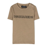 T-shirt con Stampa DSquared2 Kids in Cotone Marrone Chiaro/Nero Intenso | Jersey Morbido | Bordo a Coste | Logo sul Petto