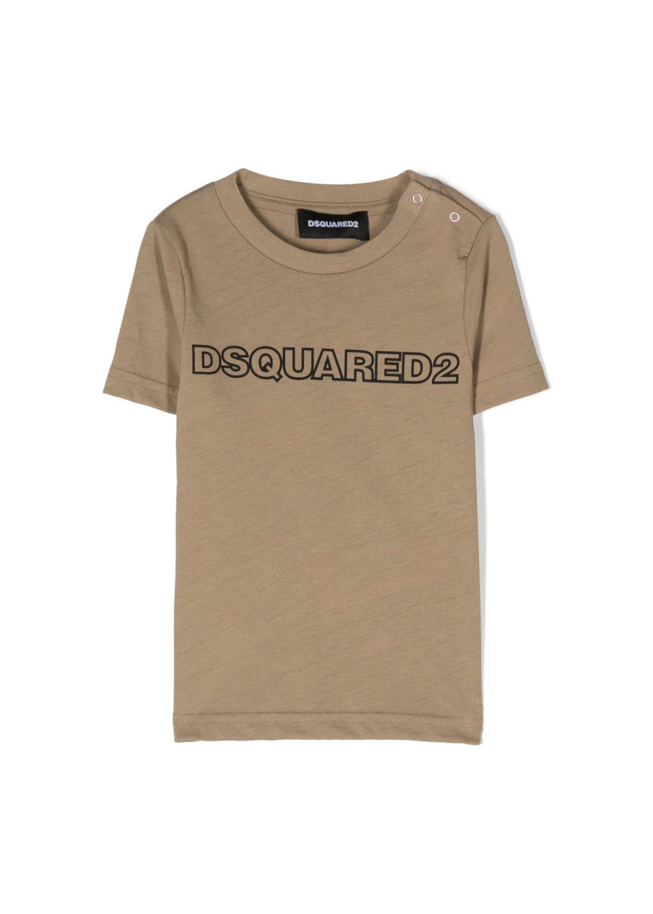 T-shirt con Stampa DSquared2 Kids in Cotone Marrone Chiaro/Nero Intenso | Jersey Morbido | Bordo a Coste | Logo sul Petto