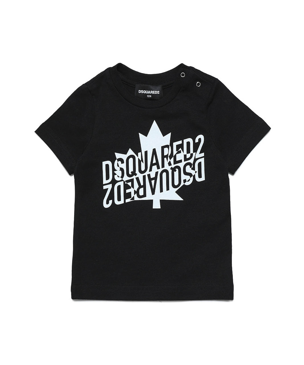 T-shirt Girocollo DSquared2 Kids Nera per Neonati in Cotone | Maniche Corte | Apertura con Bottoni 
