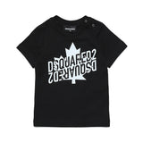 T-shirt Girocollo DSquared2 Kids Nera per Neonati in Cotone | Maniche Corte | Apertura con Bottoni 
