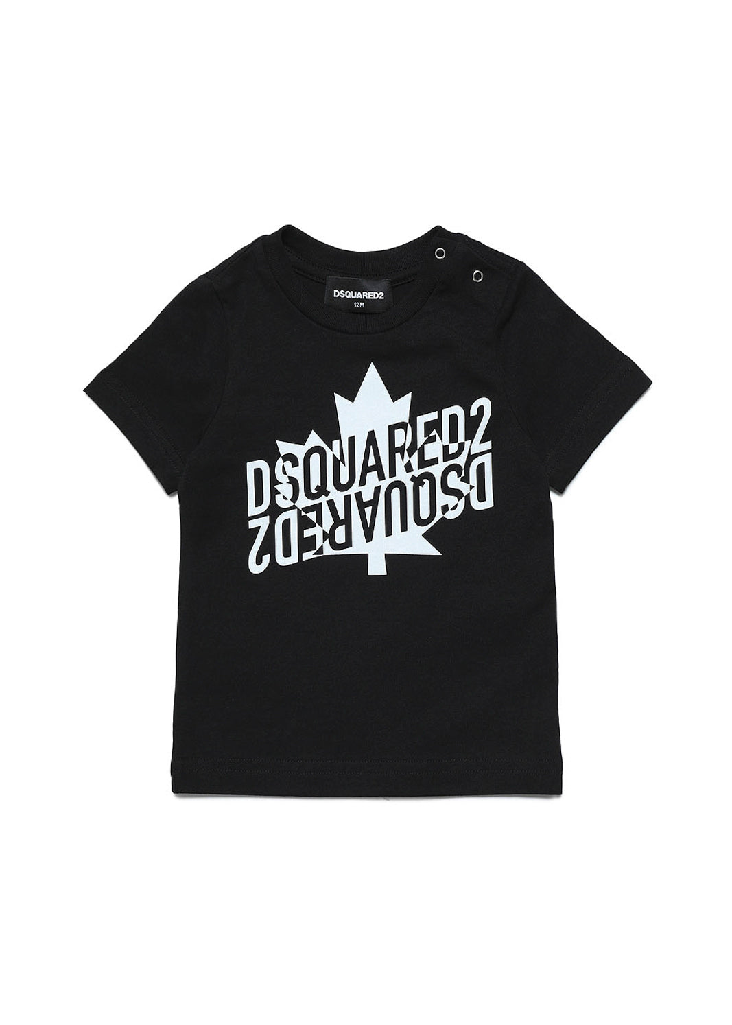 T-shirt Girocollo DSquared2 Kids Nera per Neonati in Cotone | Maniche Corte | Apertura con Bottoni 