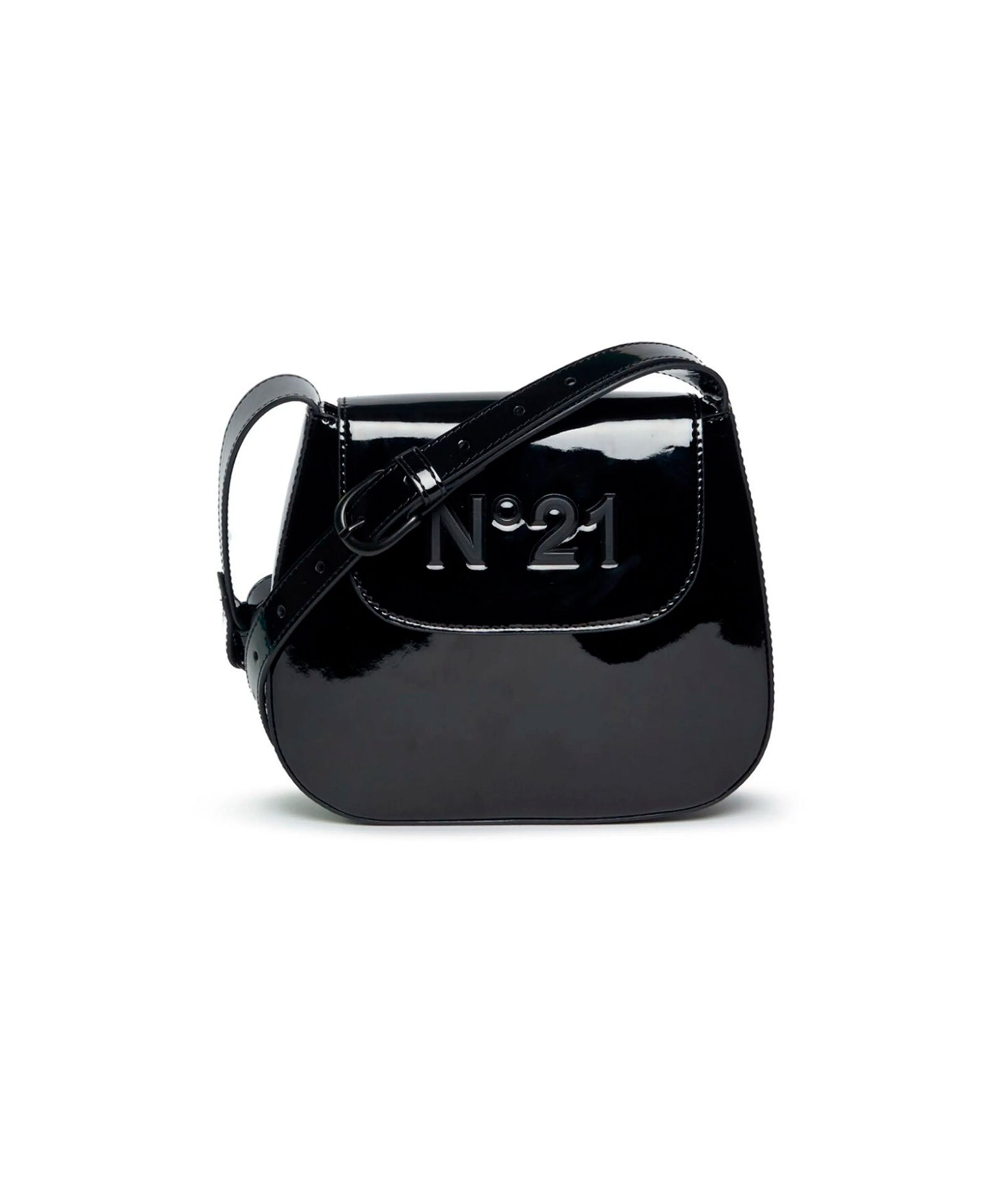 N°21 Kids Borsa a Spalla Nera con Placca Logo per Bambine
