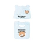 Moschino Kids Set Berretto e Bavaglino Celeste con Motivo Teddy Bear