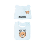 Moschino Kids Set Berretto e Bavaglino Celeste con Motivo Teddy Bear