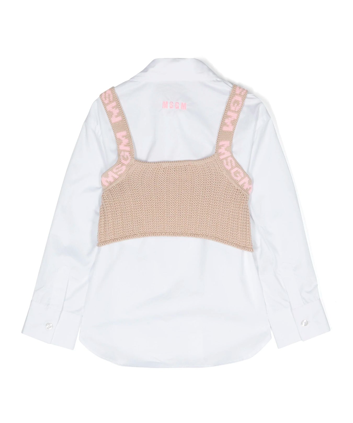 Msgm Kids Camicia Bianca con Top in Maglia per Bambine
