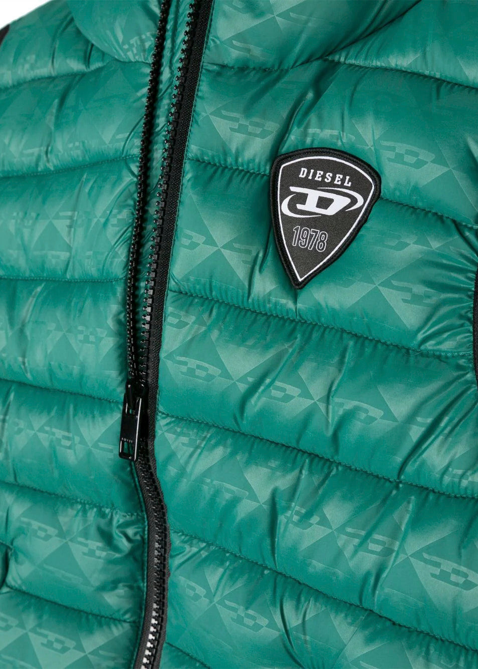 Diesel Kids Gilet Jkop Trapuntato Con Cappuccio e Stampa Monogram All-Over Verde