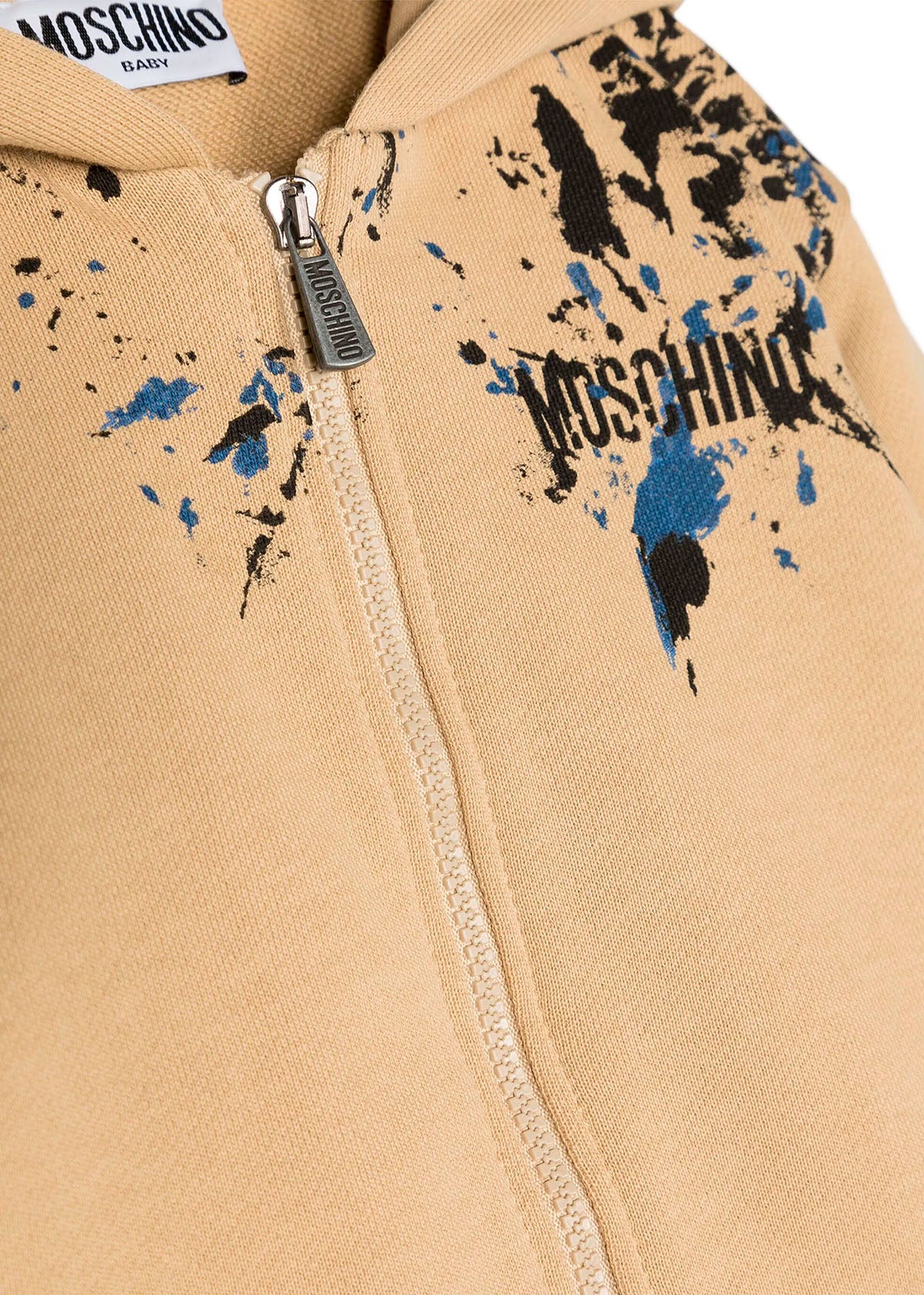 Moschino Kids Felpa Zip e Cappuccio Beige per Neonati