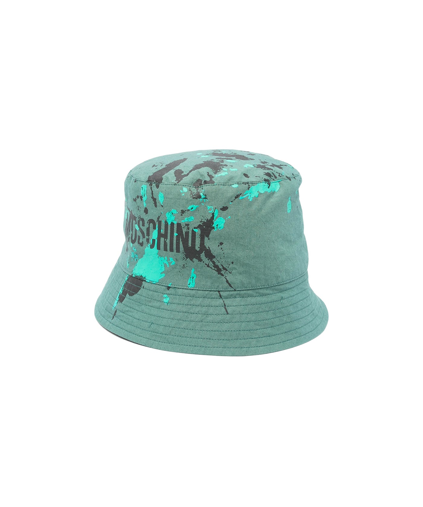 Moschino Kids Cappello Bucket Verde con Stampa Vernice