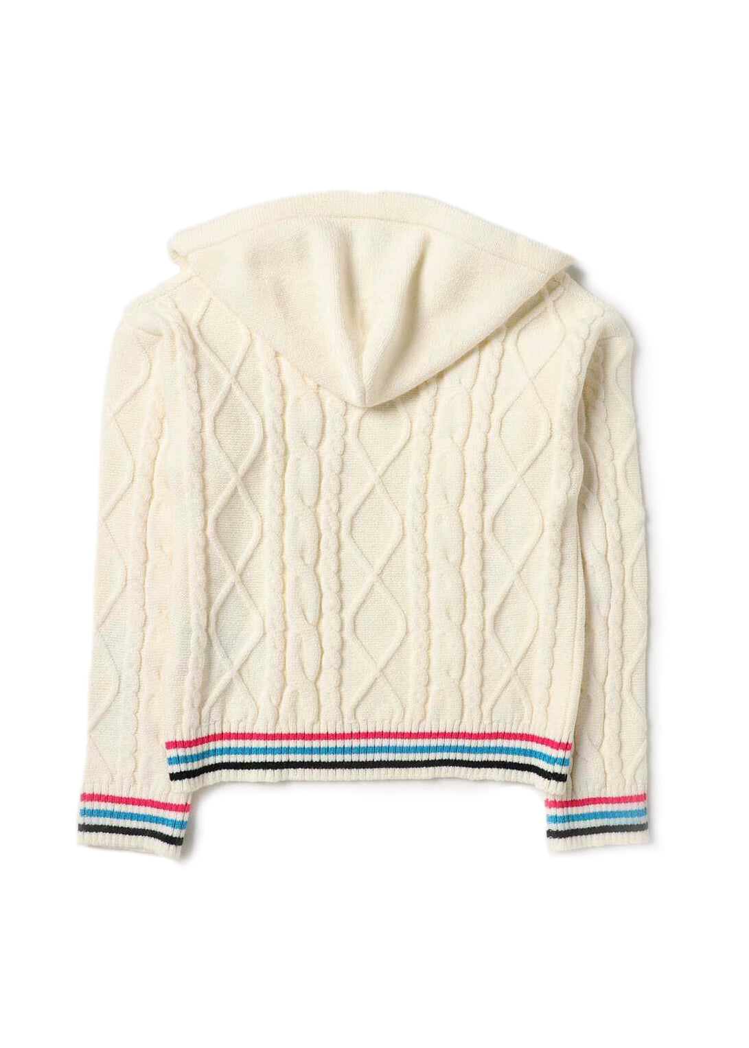 Maglione con Cappuccio in Lana Intrecciata Pinko Kids: Eleganza Bianco Crema con Maglia a Trecce e Dettagli Chic