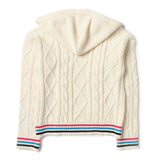 Maglione con Cappuccio in Lana Intrecciata Pinko Kids: Eleganza Bianco Crema con Maglia a Trecce e Dettagli Chic