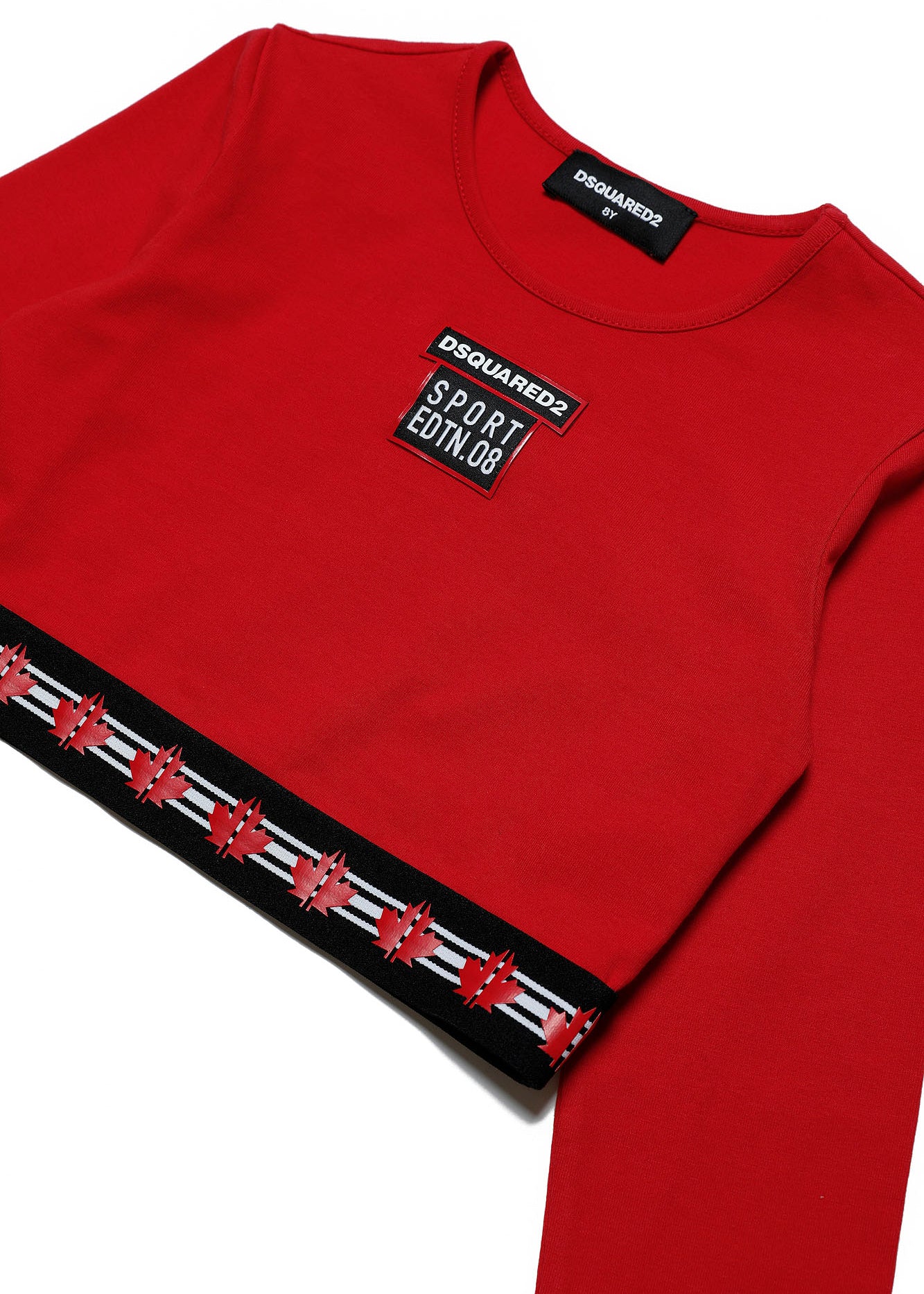 Maglietta Crop DSquared2 Kids Rossa con Logo Gommato | Maniche Lunghe