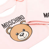 Moschino Kids Pink Hat and Bib Set with Teddy Bear Motif