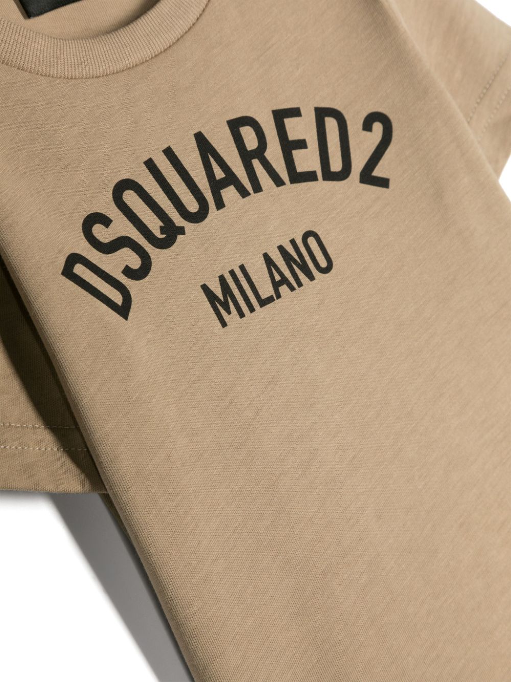 -shirt a Maniche Corte DSquared2 Kids Beige con Stampa Logo DSquared2 Milano | Cotone | Look Casual per Neonati