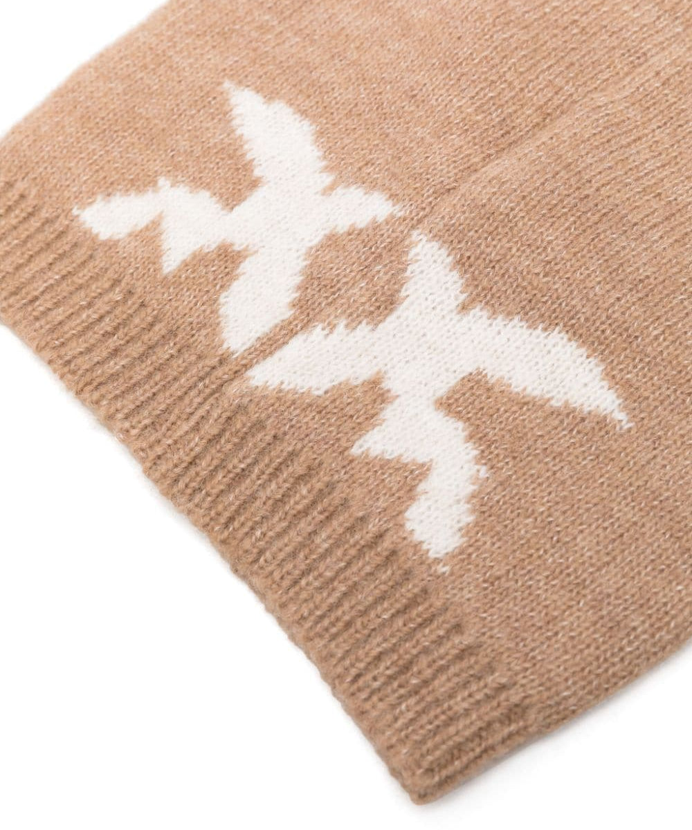 Berretto Pinko Kids a Intarsio con Logo: Eleganza Neutrale in Beige, Maglia Elastica e Finiture a Costine