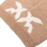 Berretto Pinko Kids a Intarsio con Logo: Eleganza Neutrale in Beige, Maglia Elastica e Finiture a Costine