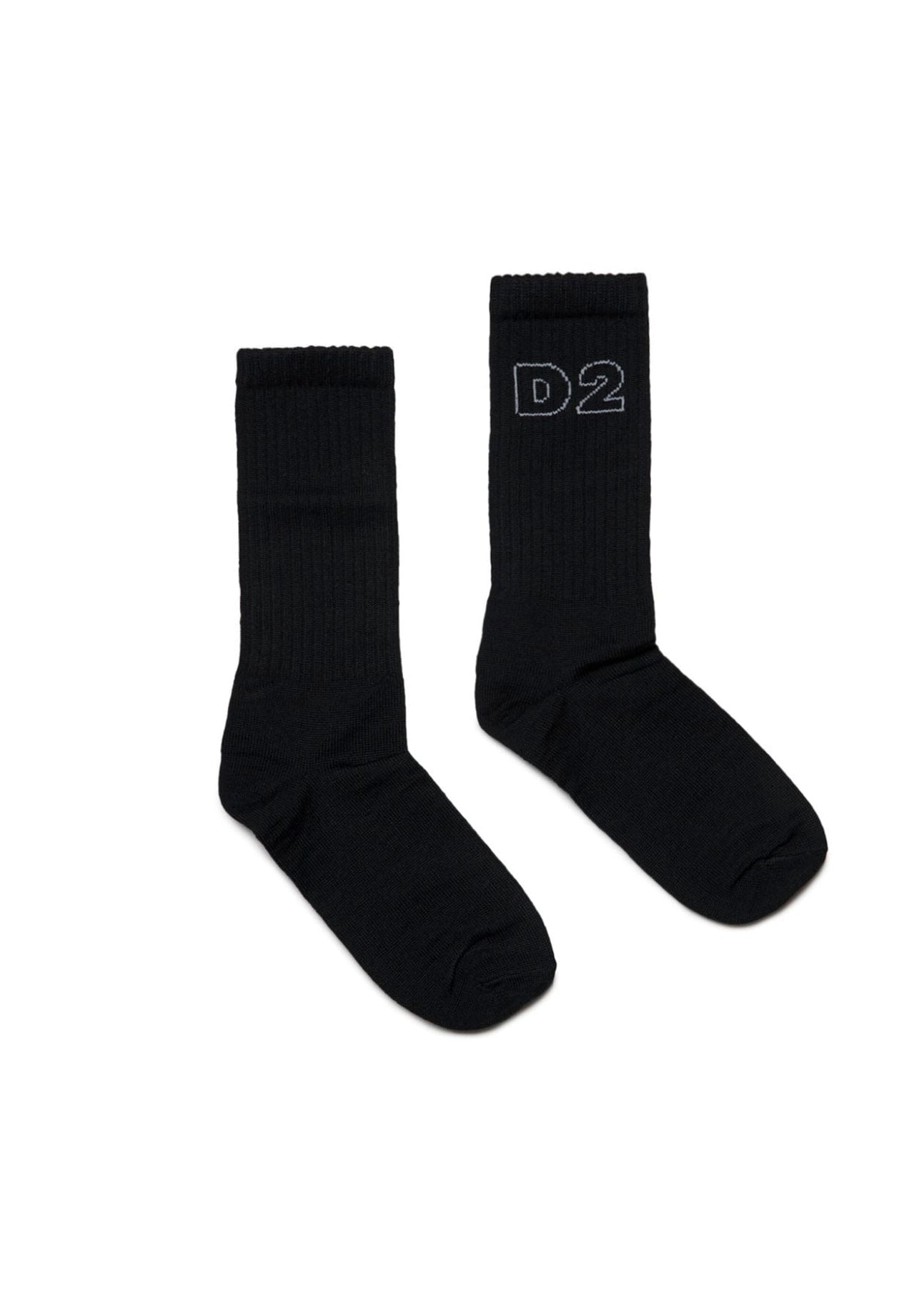 Dsquared2 Kids Wool Blend Socks with Inlay Logo Embroidery Black