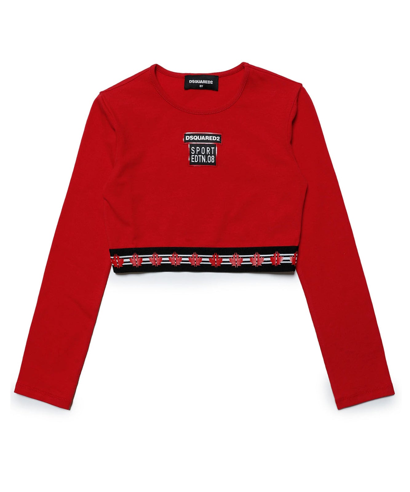 Maglietta Crop DSquared2 Kids Rossa con Logo Gommato | Maniche Lunghe