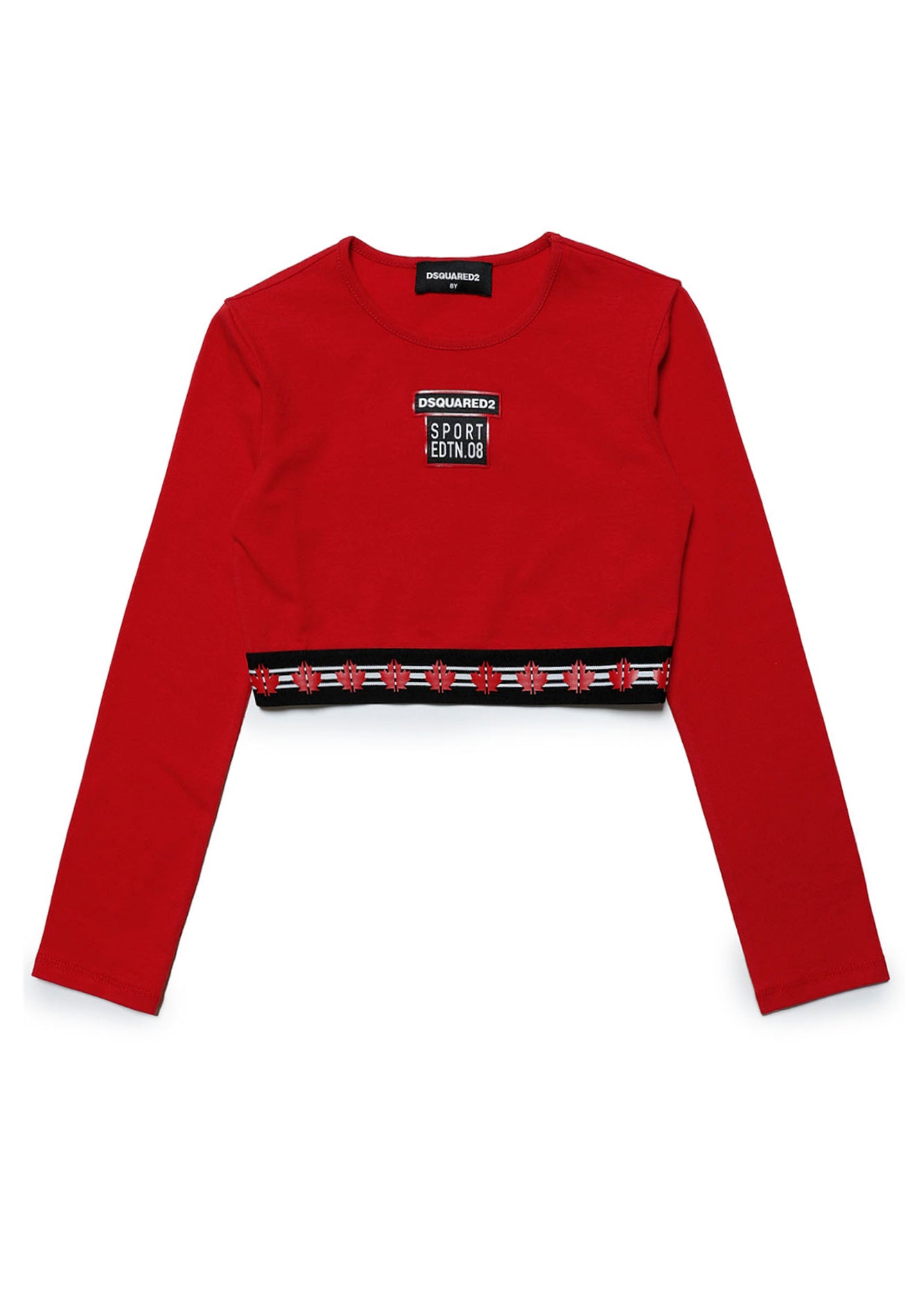 Maglietta Crop DSquared2 Kids Rossa con Logo Gommato | Maniche Lunghe