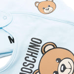 Moschino Kids Set Berretto e Bavaglino Celeste con Motivo Teddy Bear