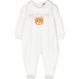 Moschino Kids White Romper with Embossed Teddy Bear Logo