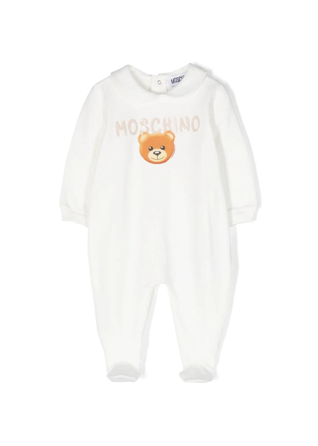 Moschino Kids White Romper with Embossed Teddy Bear Logo