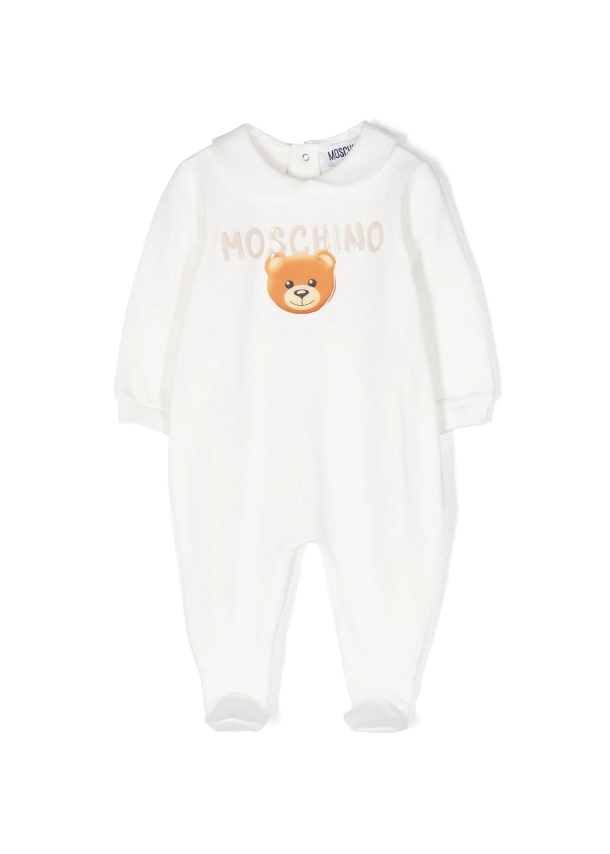 Moschino Kids White Romper with Embossed Teddy Bear Logo