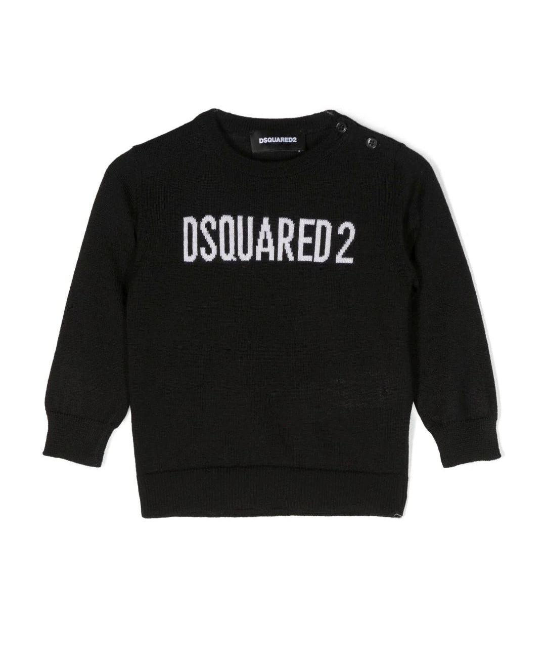 Maglioncino DSquared2 Kids Nero in Misto Lana con Logo Bianco | Maniche Lunghe e Dettagli a Costine
