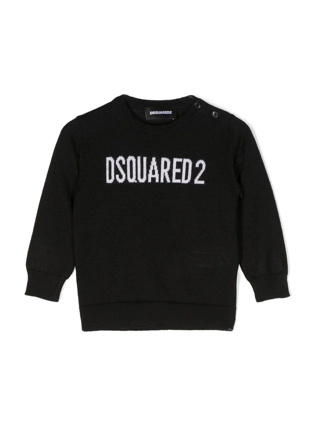 Maglioncino DSquared2 Kids Nero in Misto Lana con Logo Bianco | Maniche Lunghe e Dettagli a Costine