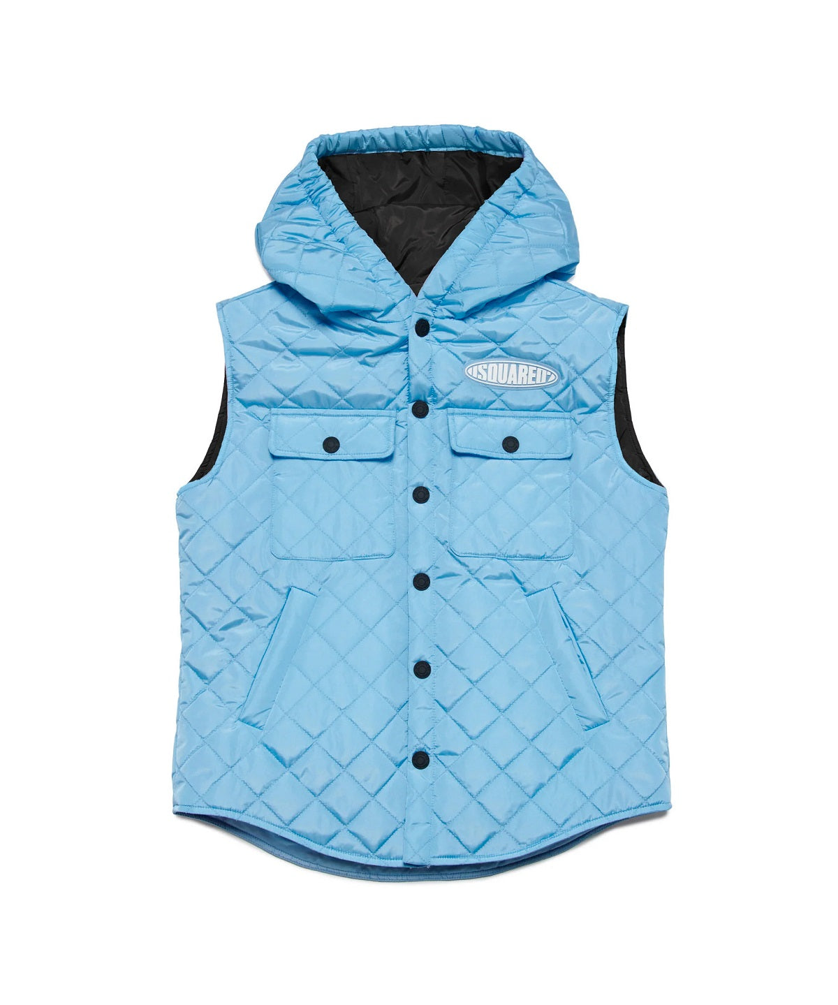 Dsquared2 Kids Piumino Smanicato Celeste con Patch Logo Surf per Bambini