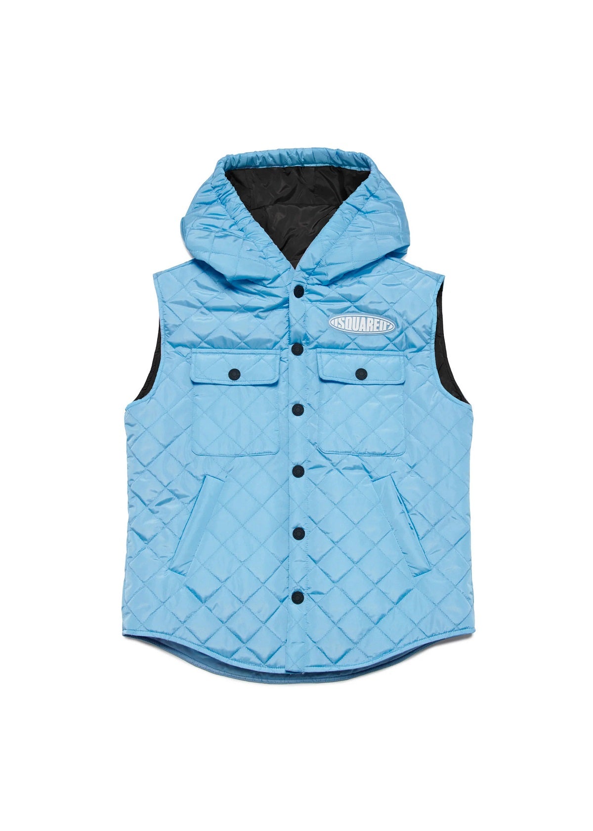 Dsquared2 Kids Piumino Smanicato Celeste con Patch Logo Surf per Bambini