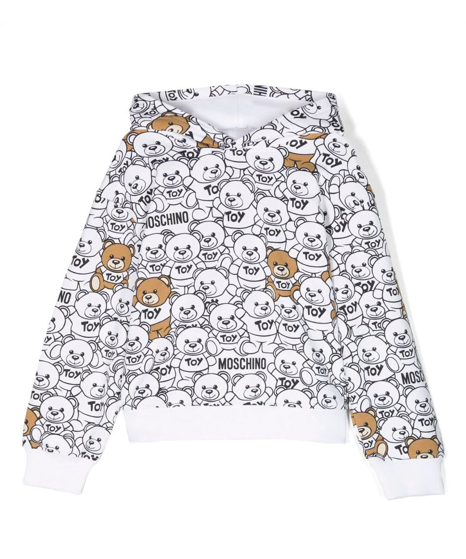 Felpa con Cappuccio Moschino Kids Bianca con Stampa Leo Teddy"