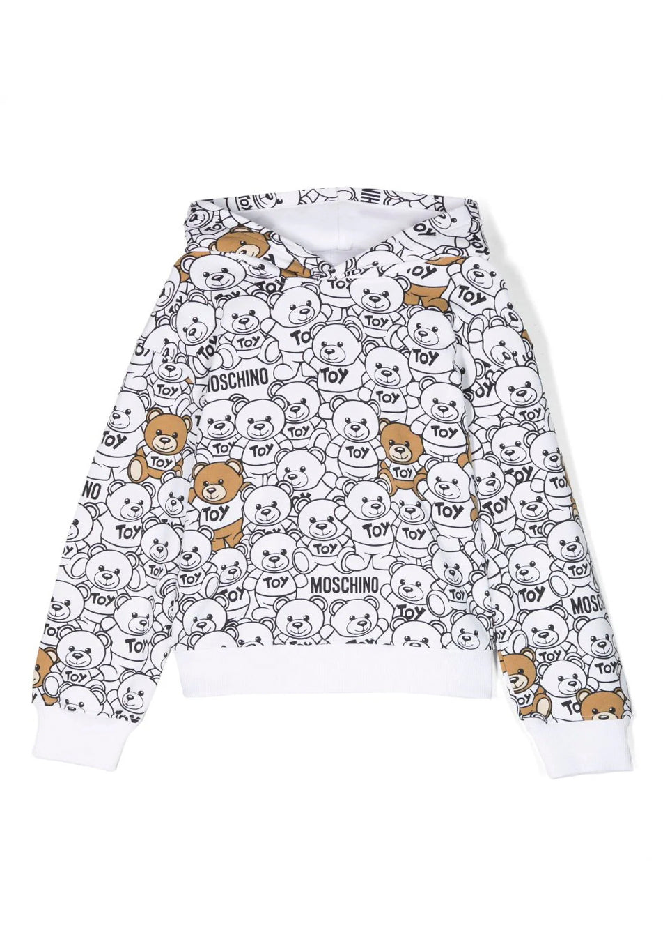 Felpa con Cappuccio Moschino Kids Bianca con Stampa Leo Teddy"