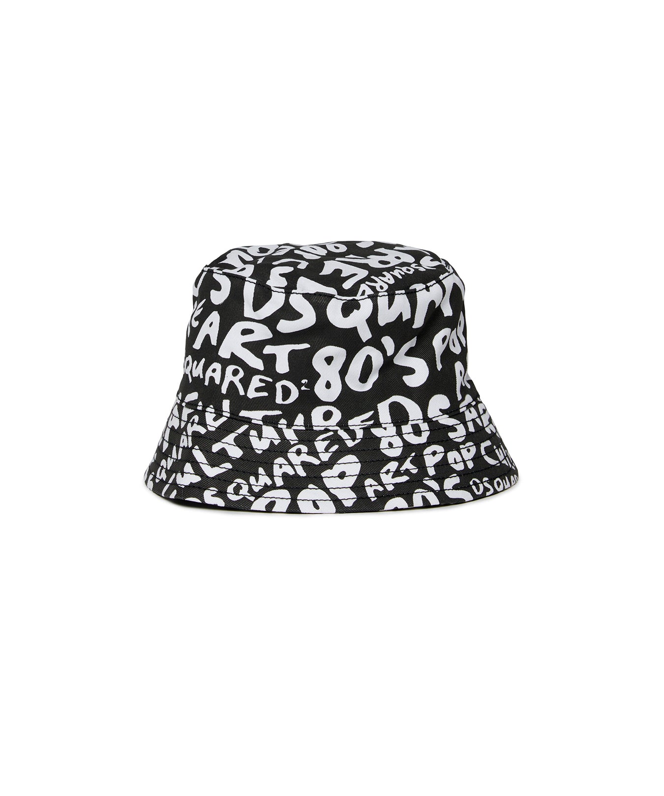 Dsquared2 Kids Cappello Bucket Nero con Stampa Pop Culture All-over per Neonati