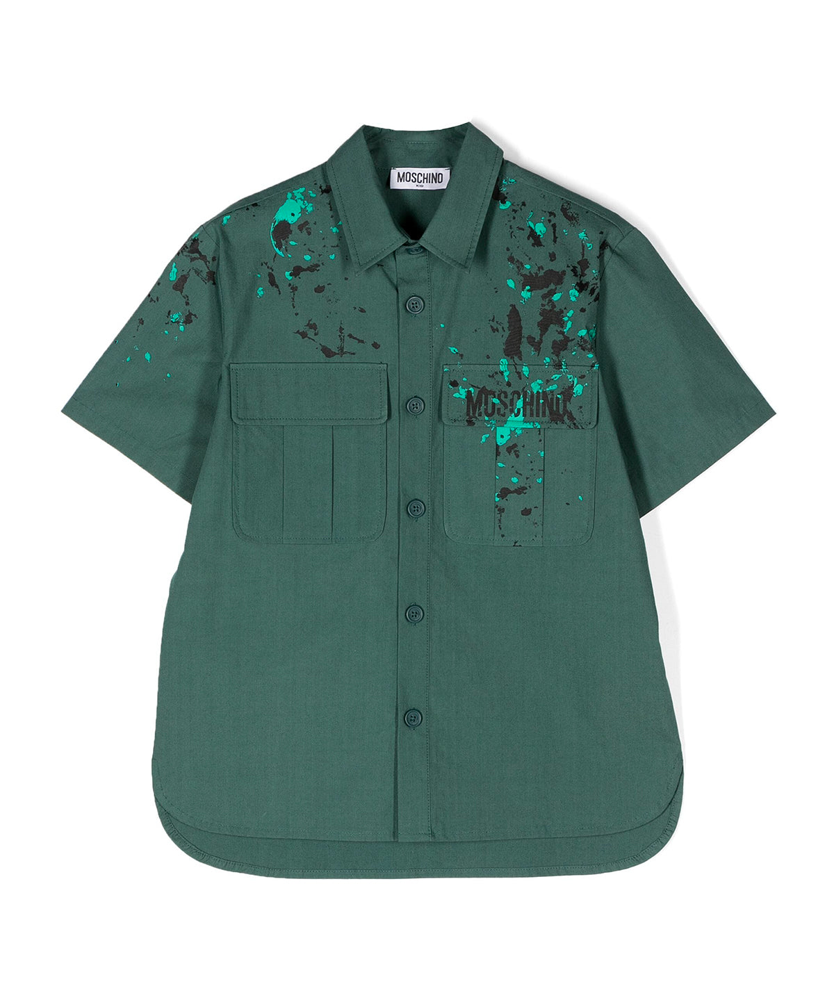 Moschino Kids Camicia Verde con Stampa Vernice per Bambini
