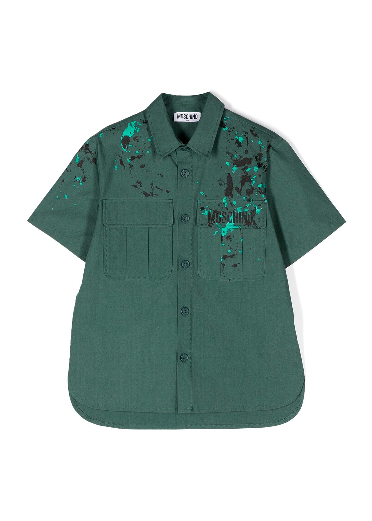 Moschino Kids Camicia Verde con Stampa Vernice per Bambini