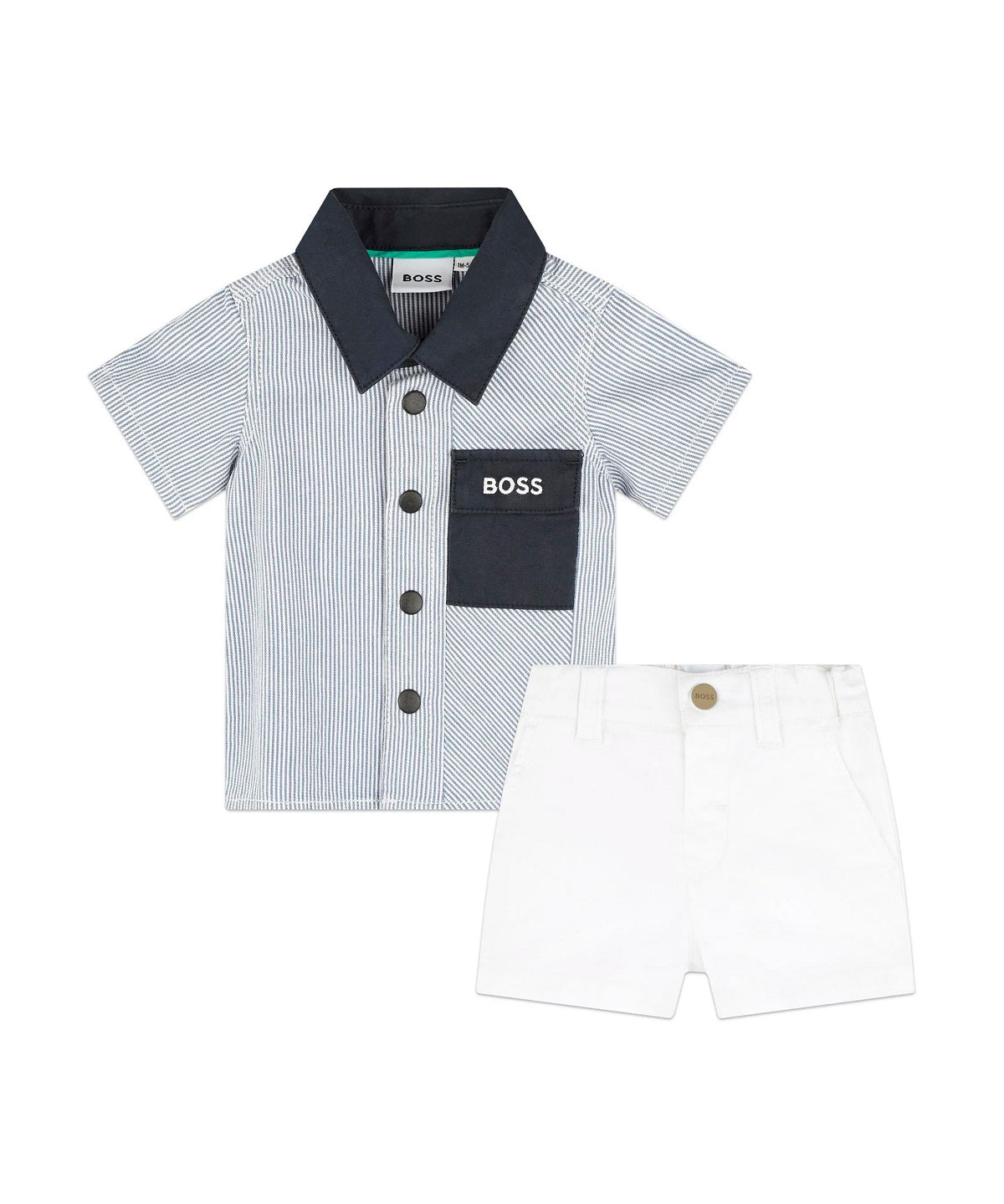 Boss Kids Completo Camicia e Short a Righe per Neonati