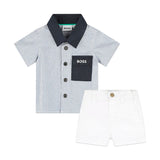 Boss Kids Completo Camicia e Short a Righe per Neonati