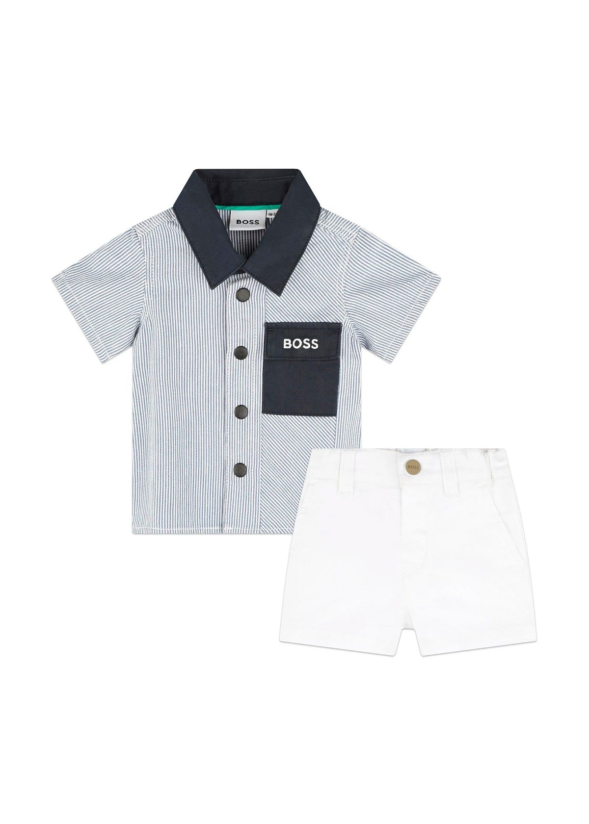 Boss Kids Completo Camicia e Short a Righe per Neonati