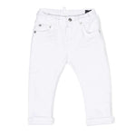 Pantaloni Dritti Bianchi per Neonati | Applicazione Logo Posteriore | Vita Elasticizzata | Stile Classico 