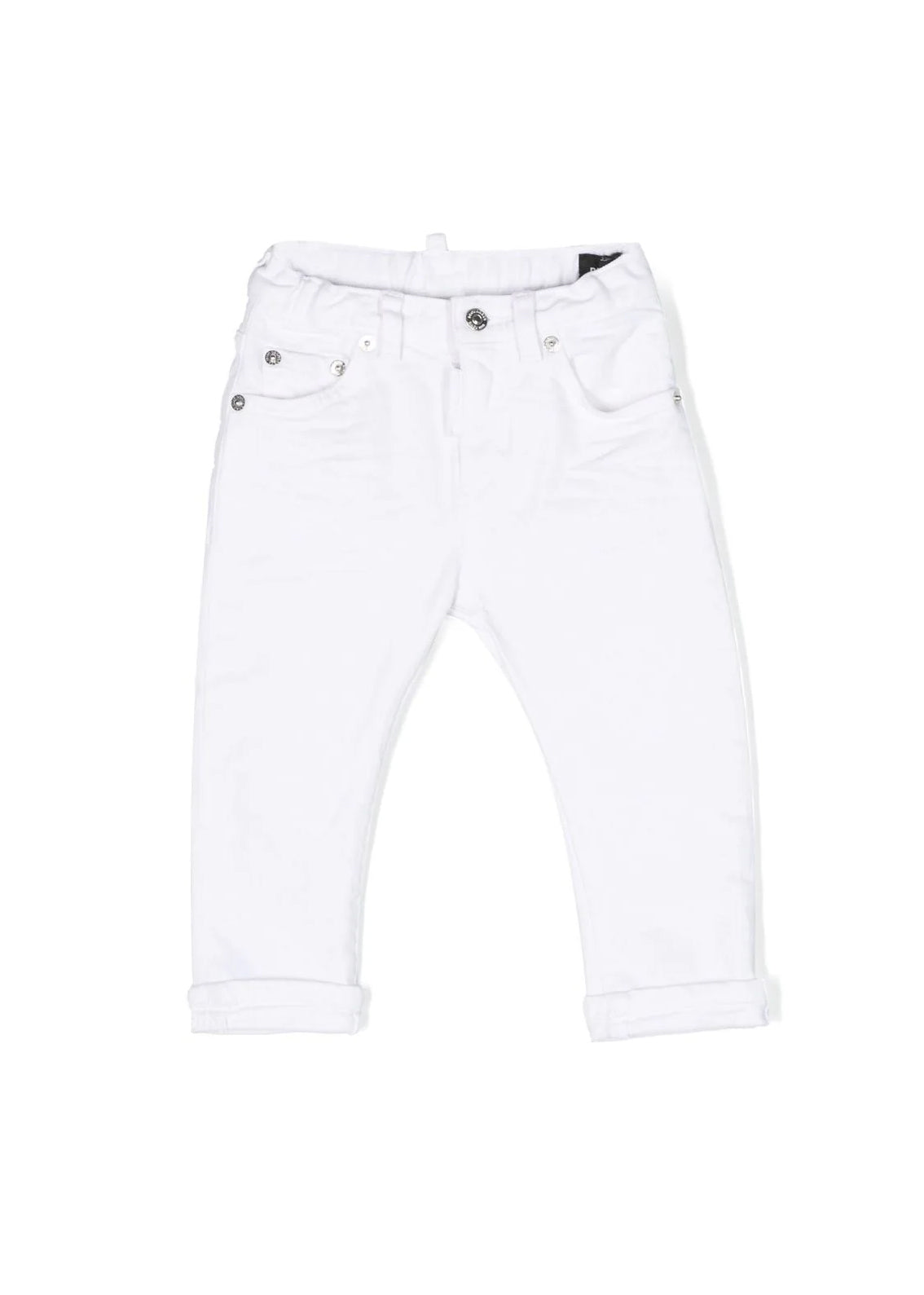Pantaloni Dritti Bianchi per Neonati | Applicazione Logo Posteriore | Vita Elasticizzata | Stile Classico 