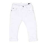 Pantaloni Dritti Bianchi per Neonati | Applicazione Logo Posteriore | Vita Elasticizzata | Stile Classico 