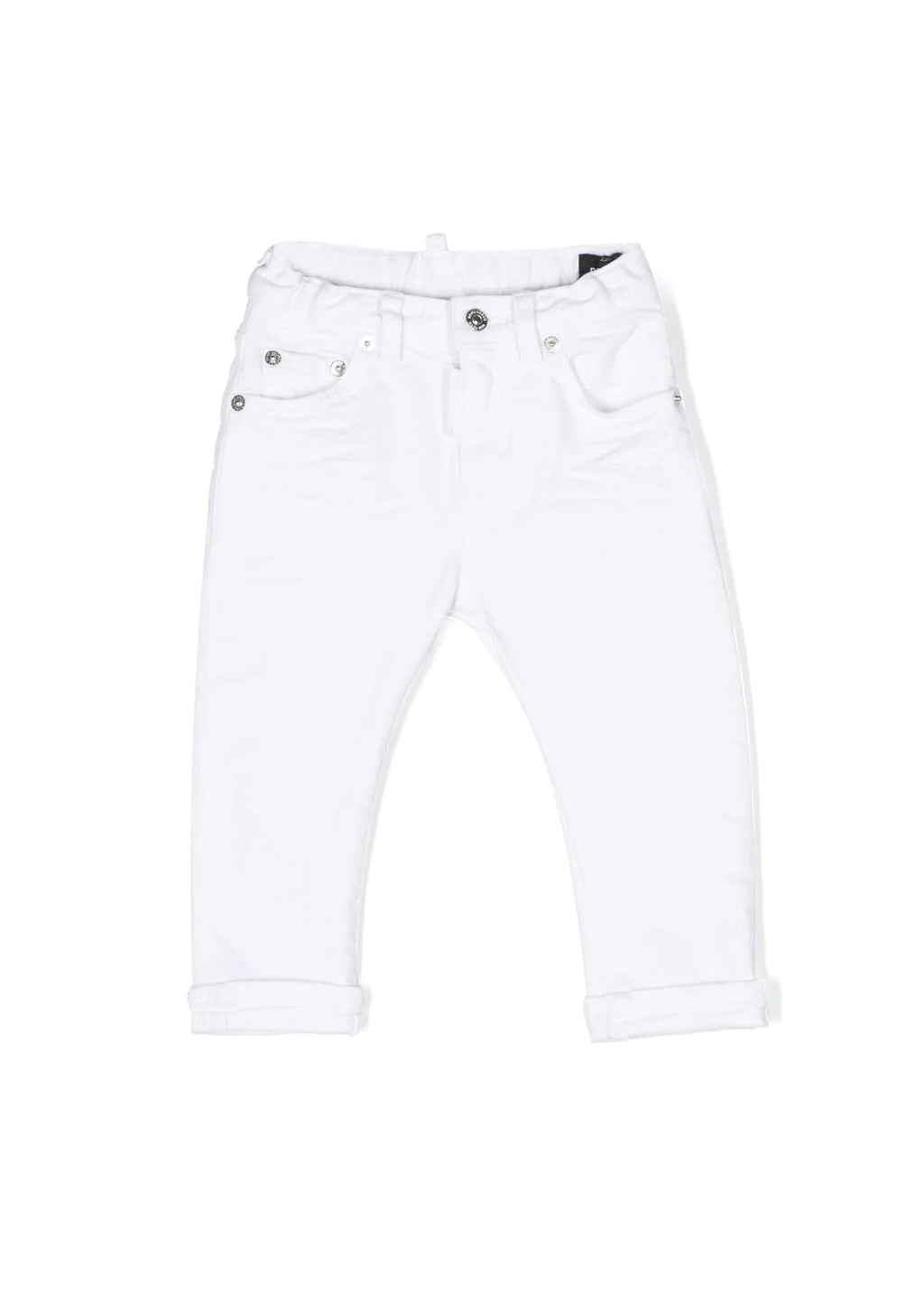 Pantaloni Dritti Bianchi per Neonati | Applicazione Logo Posteriore | Vita Elasticizzata | Stile Classico 