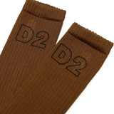 Dsquared2 Kids Calzino in Misto Lana con Ricamo Logo a Intarsio Ruggine
